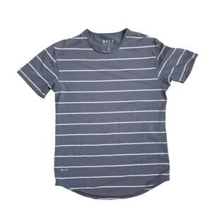 BYLT Drop Cut S/S Lux Gray/White Stripe Short Sleeve Activewear Top Men Sz M